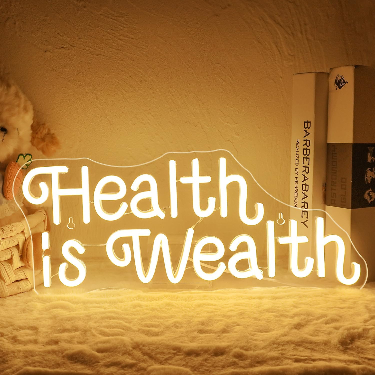 Health Wellness Yoga - 건강은 부입니다 네온사인 USB 전원 LED