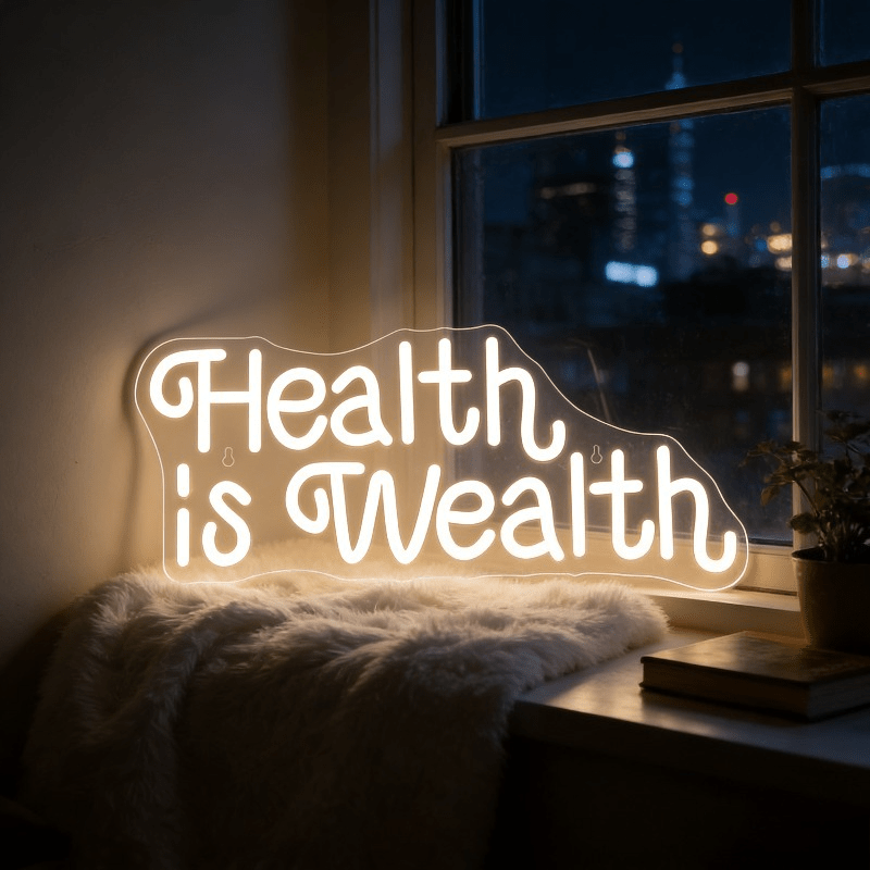 Health Wellness Yoga - 건강은 부입니다 네온사인 LED 마키 조명,