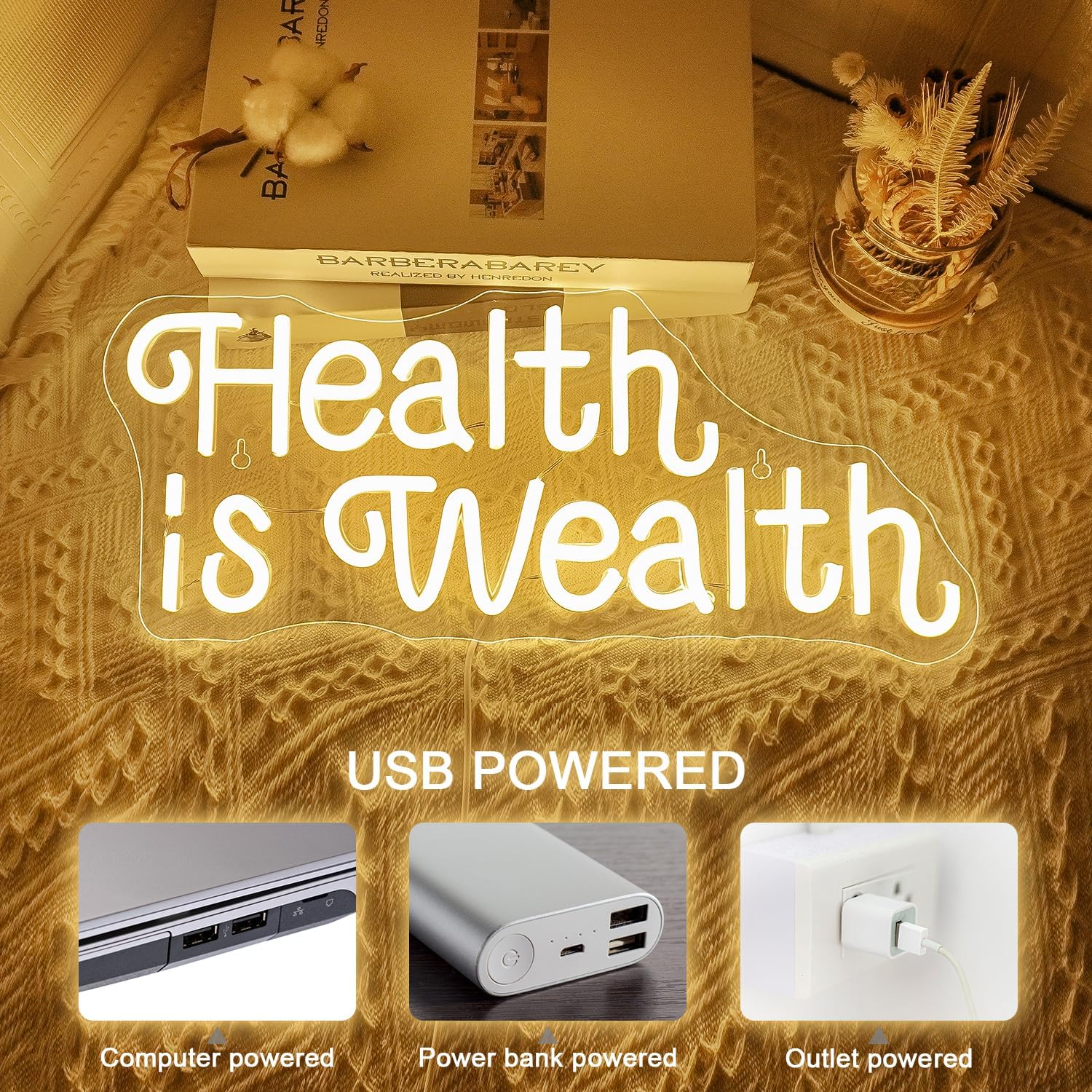 건강은 부입니다 네온사인 USB 전원 LED 네온 조명 - Health Wellness Yoga 리뷰 및 가격